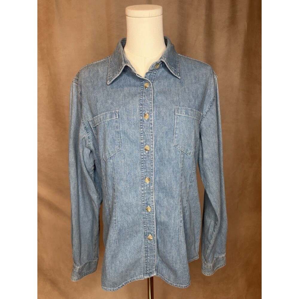 Vintage County Seat Denim Button Front Shirt Jacket Blue Cotton Western XL